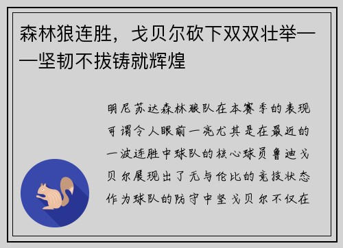森林狼连胜，戈贝尔砍下双双壮举——坚韧不拔铸就辉煌